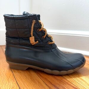 Sperry Saltwater Shiny Quilted Duckboot Black Side Zip Women’s Size 7
